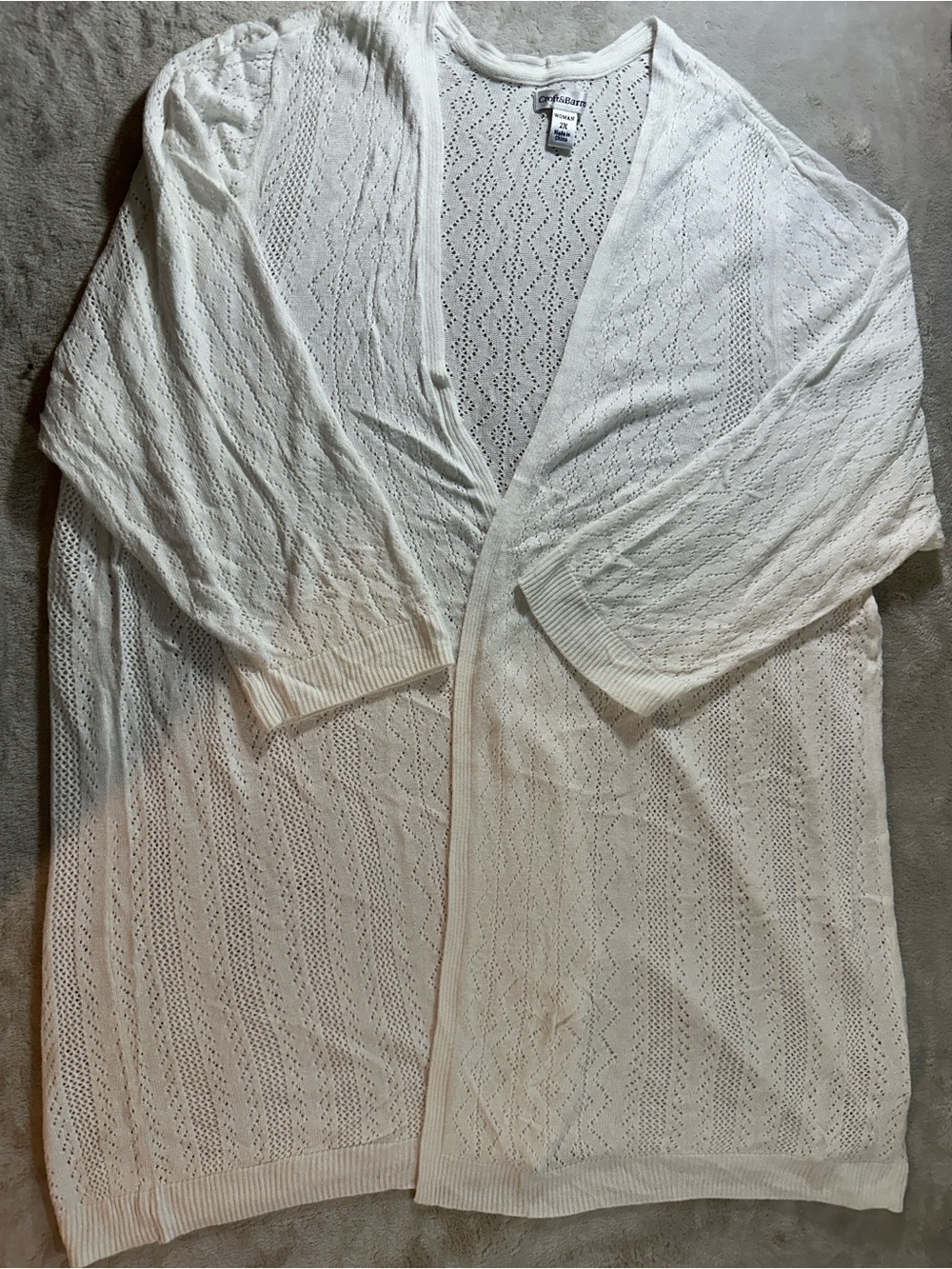 Croft & Barrow Cream Open-Front Pointelle Knit Cardigan